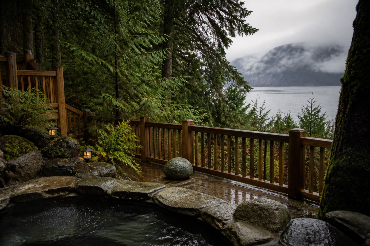 Cedar deck and forest above Howe Sound